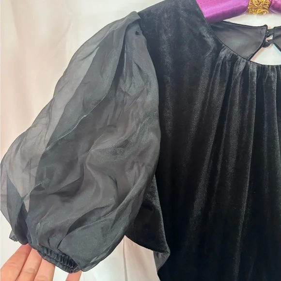 NWT Bardot Black Malina Velour Mini Dress with Cutouts and Puff Sleeves Size 12 - Picture 7 of 15